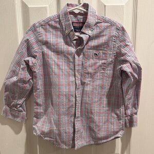 Vineyard Vines Boys Pink and Blue Plaid Button-Down Shirt